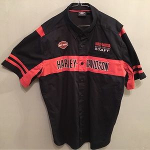 Harley Davidson Motor Company Vented Black w/ Orange Staff Button Up XL Shirt
